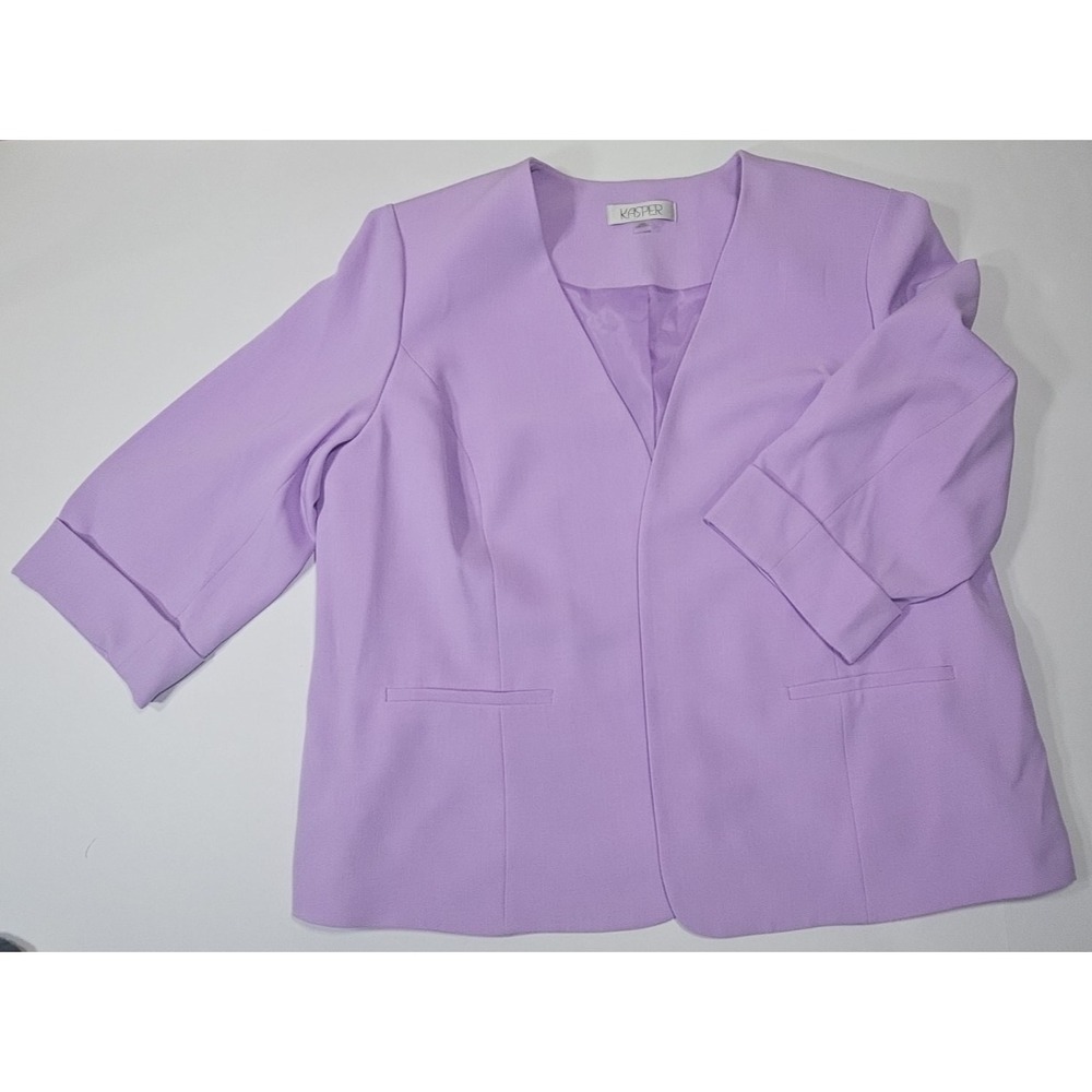 Kasper Women's Lavender Stretch Crepe Lined Open-Front Padded Shoulder Size 20W
